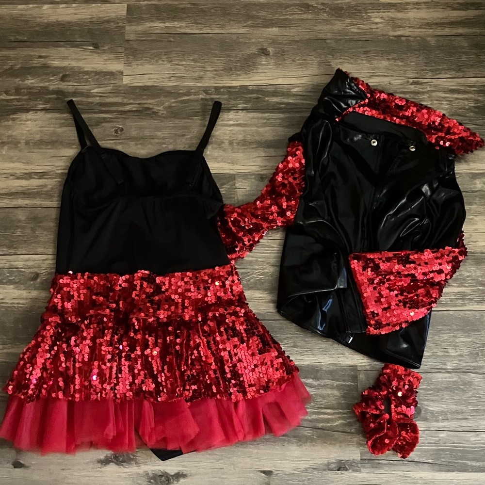 Sparkling Red and Black Kids Dance Costume